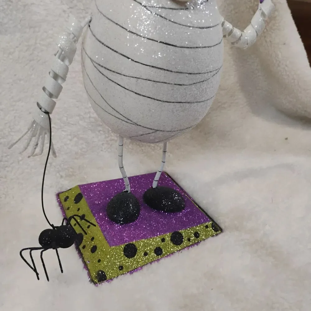 Pier 1 Imports HTF Glitter Mummy Figurine I Want My Mummy Sign Spider Halloween